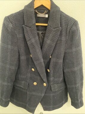 Mint Velvet Women's Double-Breasted Navy Tweed Blazer